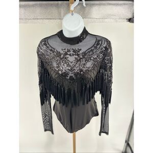 Banjul Body Suit Sequin Fringe Long Sleeve Mesh Women’s Size Large